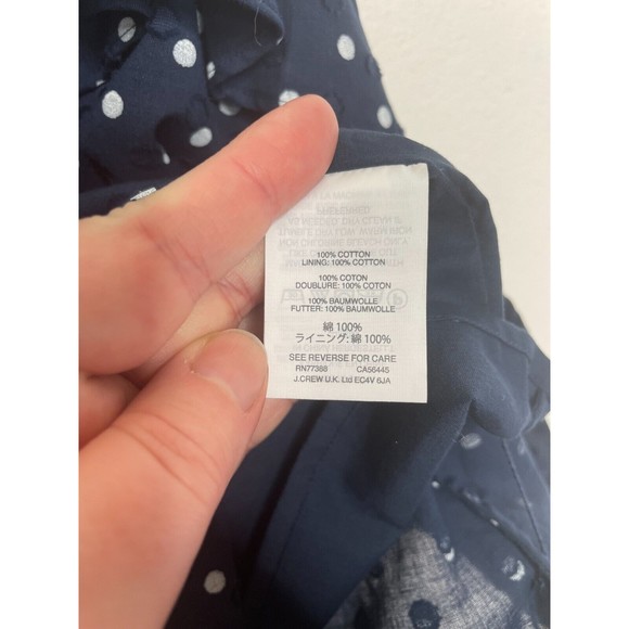 J.Crew Sz 6 Polka Dot Cold Shoulder Top Blue White Ruffle Tiered Cotton Textured - Picture 11 of 13